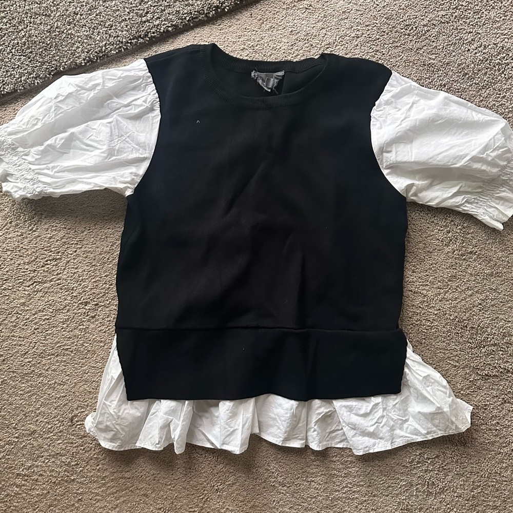 Anthropologie Black and White Layered Sweater